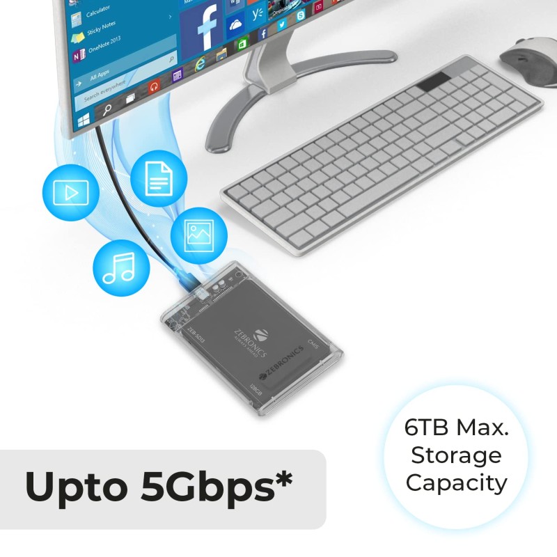 ZEBRONICS CSH01 2.5 SATA SSD Enclosure with Transparent case, Type C 3.1, Upto 5 gbps* and Upto 6TB Max Storage Capacity