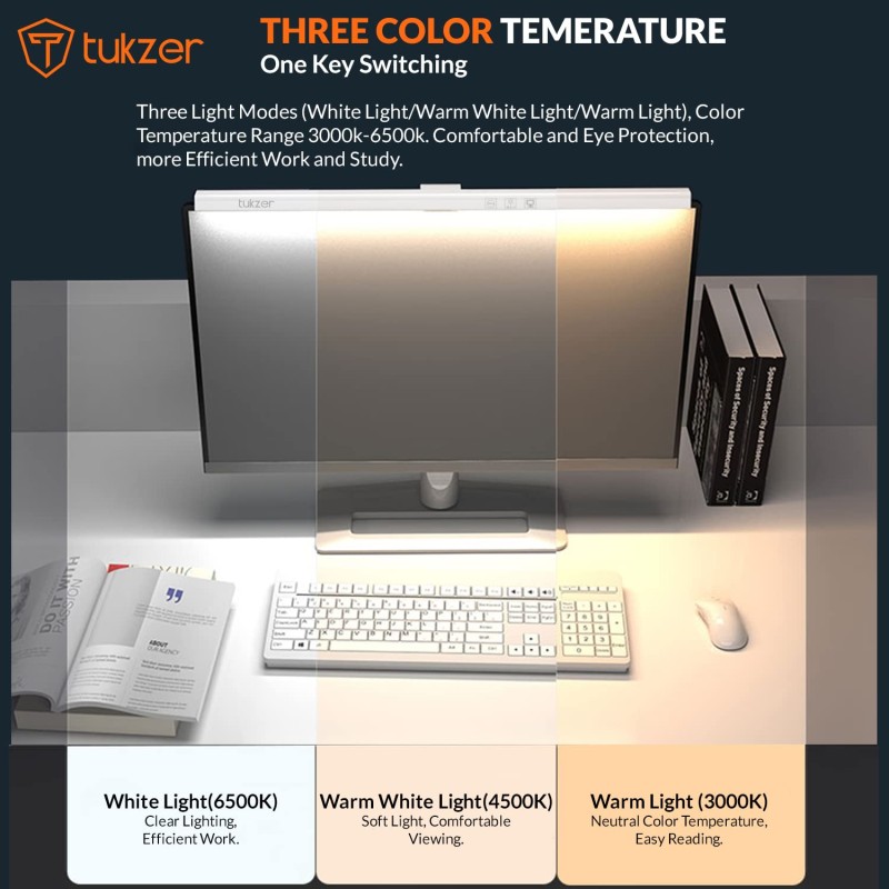 Tukzer 19-Inch Monitor Screen Light Bar with Smart Touch Sensor| USB Powered 5W LED E-Reading Lamp (White) TZ-ML-02
