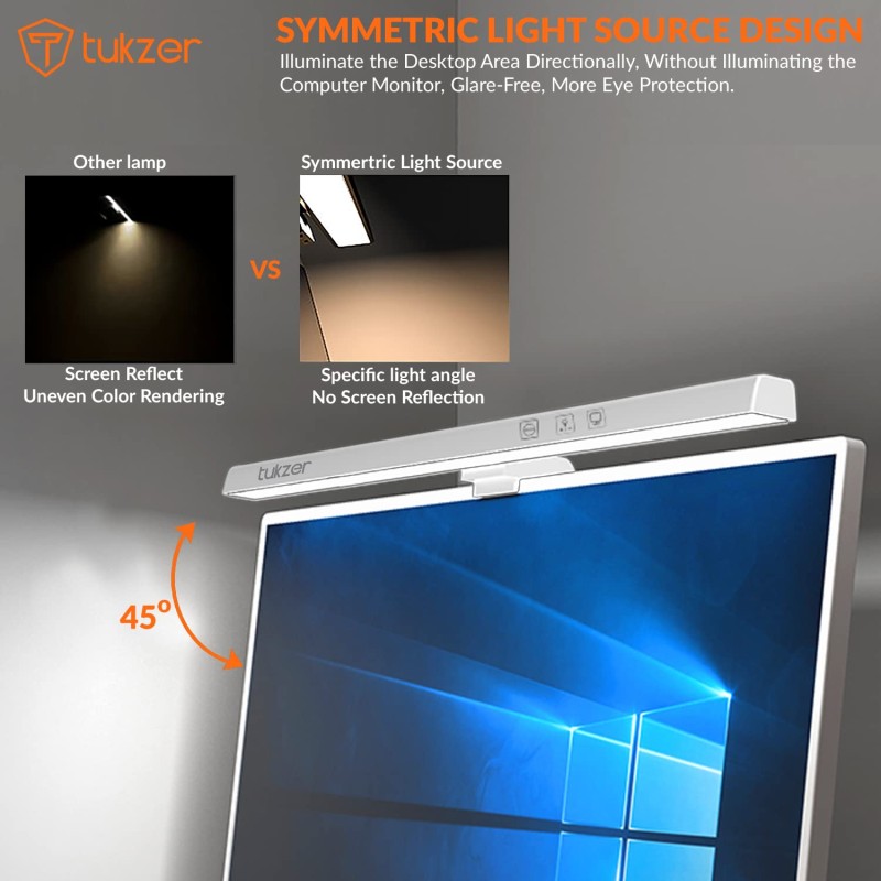 Tukzer 19-Inch Monitor Screen Light Bar with Smart Touch Sensor| USB Powered 5W LED E-Reading Lamp (White) TZ-ML-02