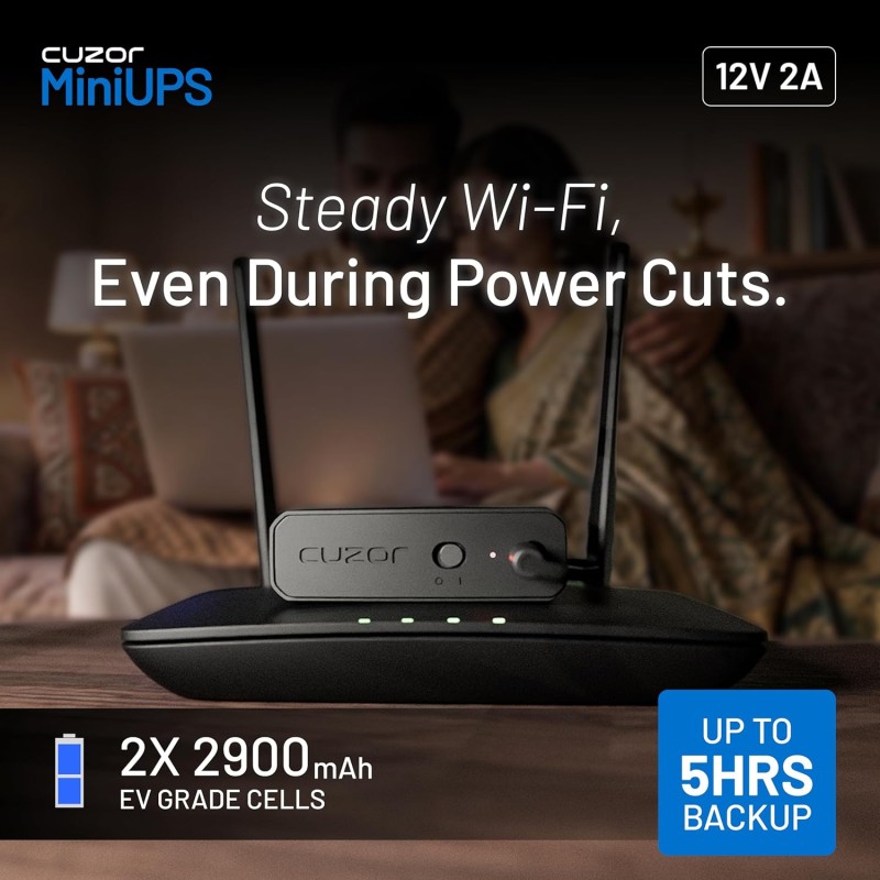 Cuzor Mini UPS 12V Router UPS up to 2A | Up to 5 Hours Backup | WiFi UPS Power Backup During powercuts Mini ups for Router