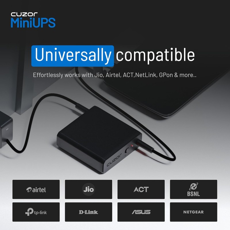 Cuzor Mini UPS 12V Router UPS up to 2A | Up to 5 Hours Backup | WiFi UPS Power Backup During powercuts Mini ups for Router