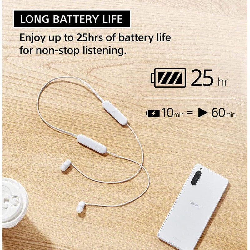Sony WI-C100 Wireless Headphones with Customizable Equalizer for Deep Bass & 25 Hrs Battery (White)
