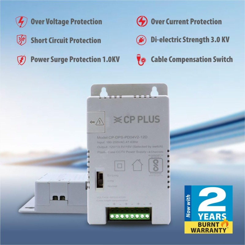 CP PLUS 4 Channel CCTV Power Supply SMPS |12V 3A High Efficiency Adapter with LED Indicators| EMI Filter CP-DPS-PD04V2-12D
