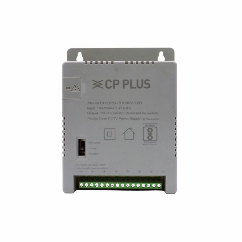 CP PLUS 8-Channel CCTV Power Supply SMPS | 12V 5A High Efficiency Adapter with LED Indicators | EMI Filter CP-DPS-PD08V2-12D