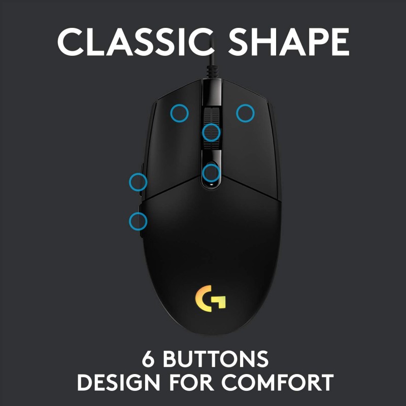 Logitech G102 Light Sync Gaming Mouse with Customizable RGB Lighting, 6 Programmable Buttons, Gaming Grade Sensor Black