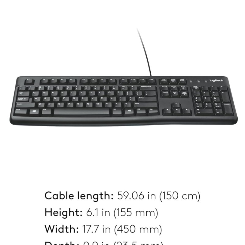 Logitech K120 Wired Keyboard for Windows, USB Plug-and-Play, Full-Size, Spill-Resistant, Curved Space Bar, Compatible with PC, Laptop