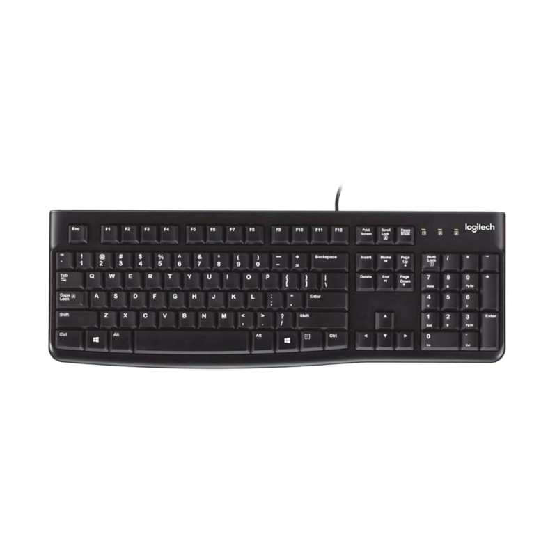 Logitech K120 Wired Keyboard for Windows, USB Plug-and-Play, Full-Size, Spill-Resistant, Curved Space Bar, Compatible with PC, Laptop