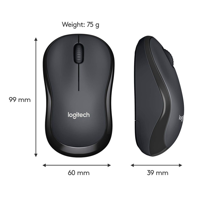 Logitech M221 Wireless Mouse, Silent Buttons, 2.4 GHz with USB Mini Receiver, 1000 DPI Optical Tracking Charcoal Grey 910-004882