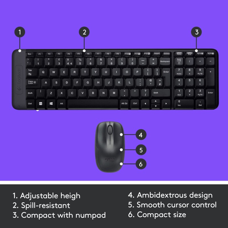 Logitech MK215 Wireless Keyboard and Mouse Combo for Windows, 2.4 GHz Wireless, Compact Design Black