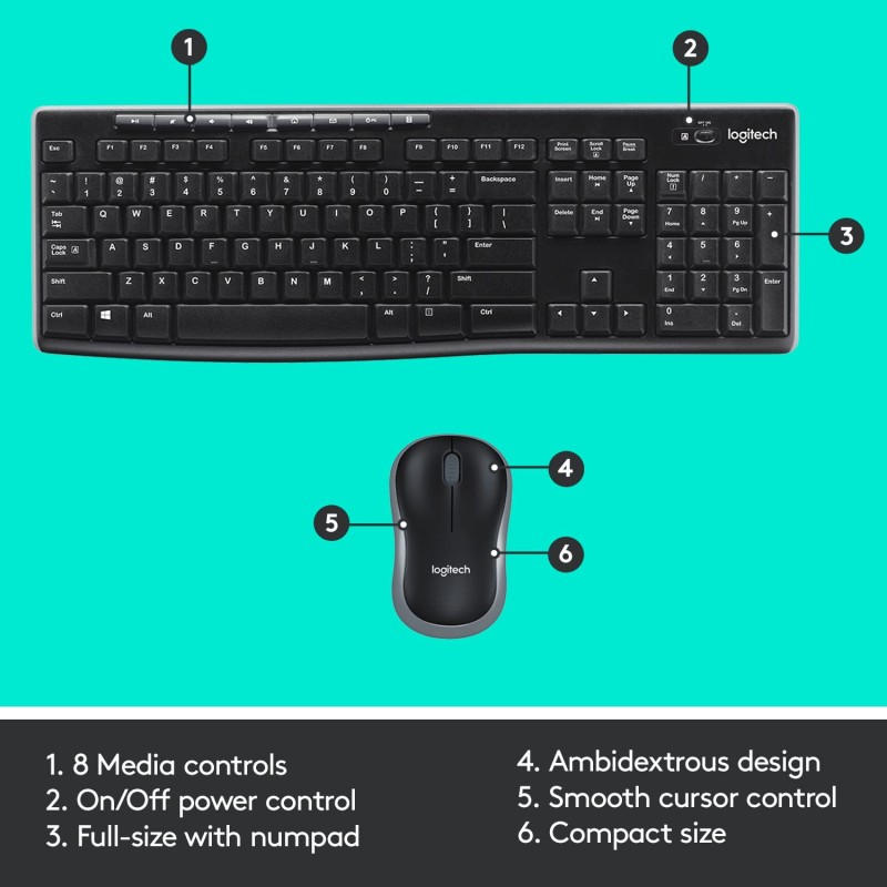 Logitech MK270r Wireless Keyboard and Mouse Combo for Windows, 2.4 GHz Wireless, Spill-Resistant Design Black
