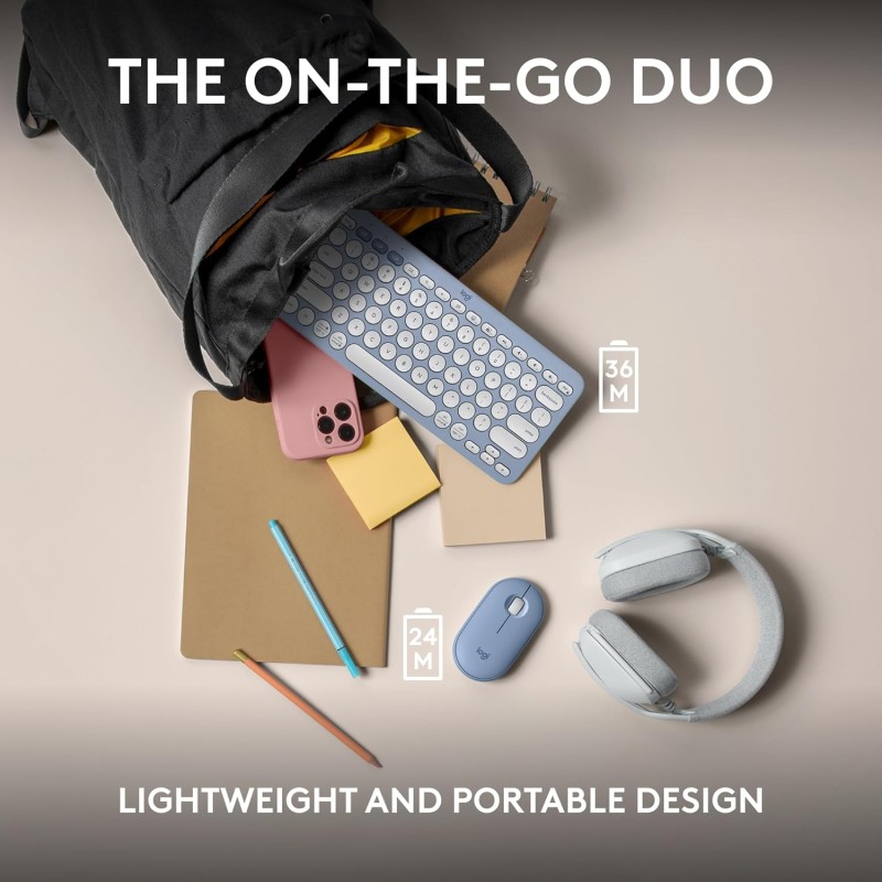 Logitech Pebble 2 Combo, Wireless Keyboard and Mouse, Quiet and Portable, Customisable, Logi Bolt, Bluetooth Tonal Blue