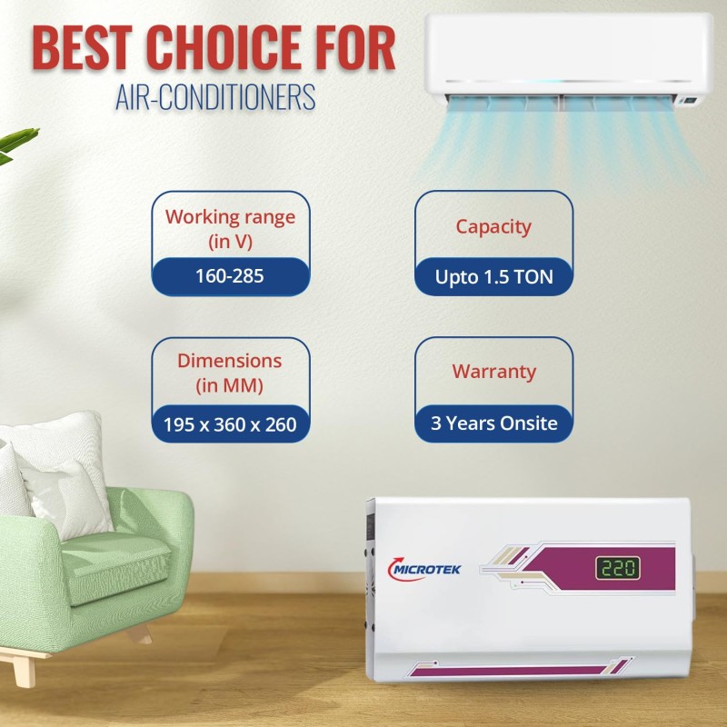 Microtek Pearl EM 4160+ Digital Display Wall Mounted Automatic Voltage Stabilizer Upto 1.5 Ton AC Air Conditioner