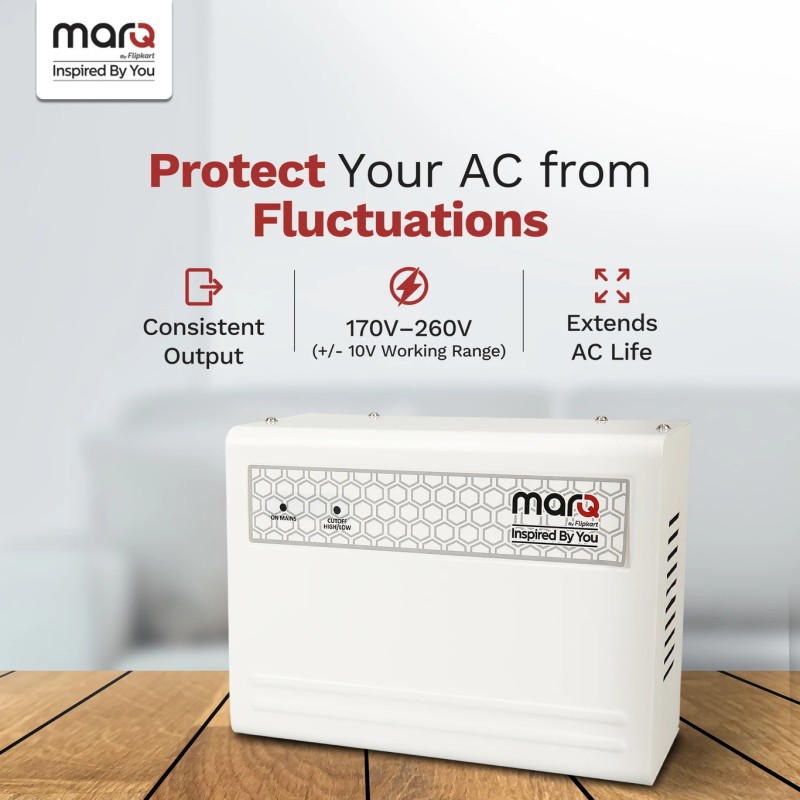MarQ by Flipkart Bolt Voltage Stabilizer ( for AC Upto 1.5 Ton) (White ( 170V - 260V ))