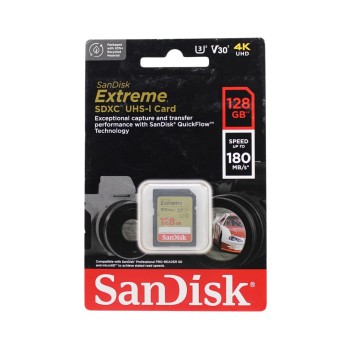 SanDisk Extreme SD UHS I 128GB Card for 4K Video for DSLR and Mirrorless Cameras 180MB/s Read & Write SDSDXVA-128G-GNCIN