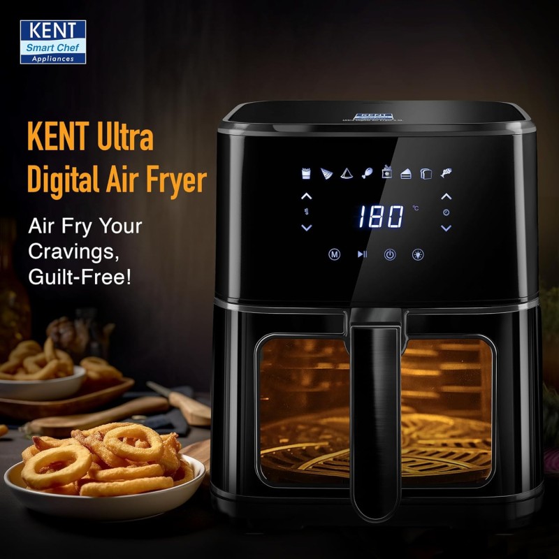 KENT Ultra Digital Air Fryer 4.5L |1500W| Bake, Grill & Roast | Up to 80% Less Oil Usage |8 Preset Menu|Rapid Heat Circulation