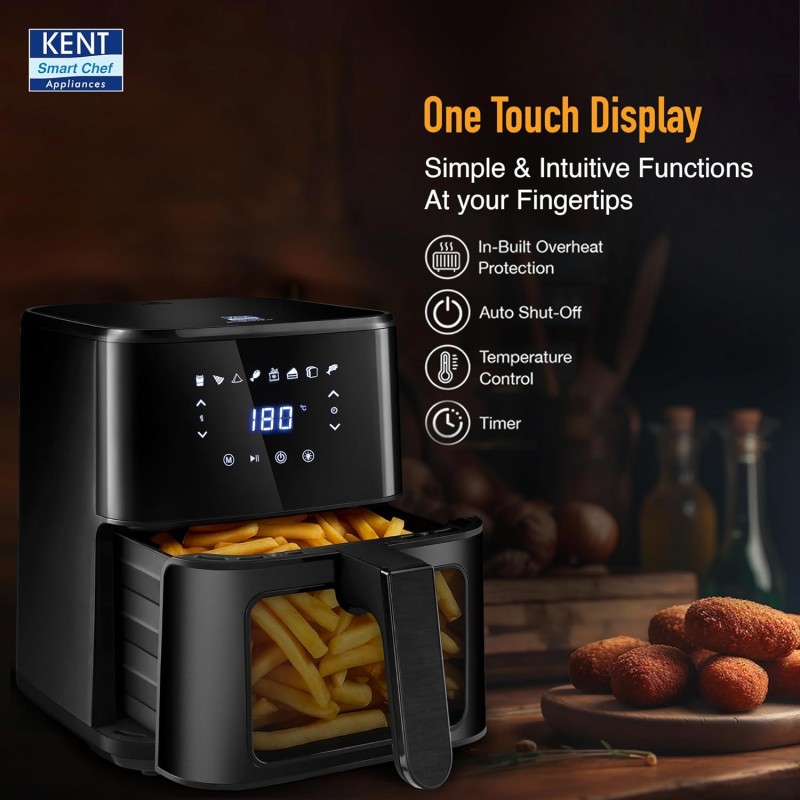 KENT Ultra Digital Air Fryer 4.5L |1500W| Bake, Grill & Roast | Up to 80% Less Oil Usage |8 Preset Menu|Rapid Heat Circulation