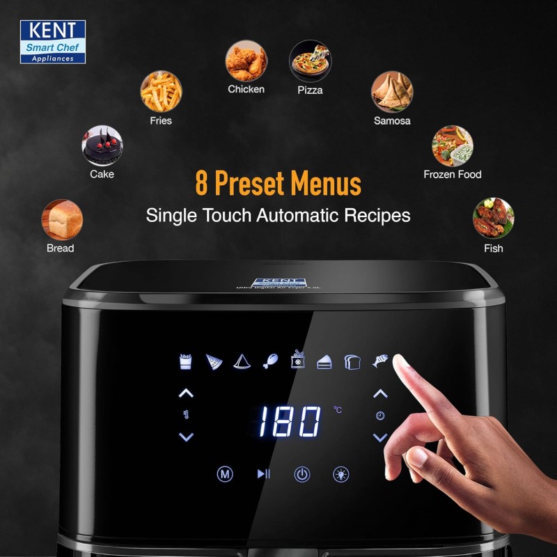 KENT Ultra Digital Air Fryer 4.5L |1500W| Bake, Grill & Roast | Up to 80% Less Oil Usage |8 Preset Menu|Rapid Heat Circulation