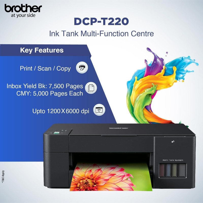 Brother DCP-T220 All-in One Ink Tank Refill System Printer (Pre ink-loaded)