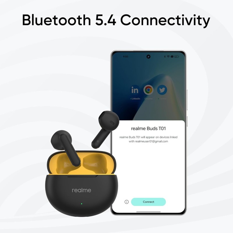 realme Buds T01 Truly Wireless in Ear Earbuds with AI ENC for Calls, 13mm Dynamic Driver (Black) RMA2406