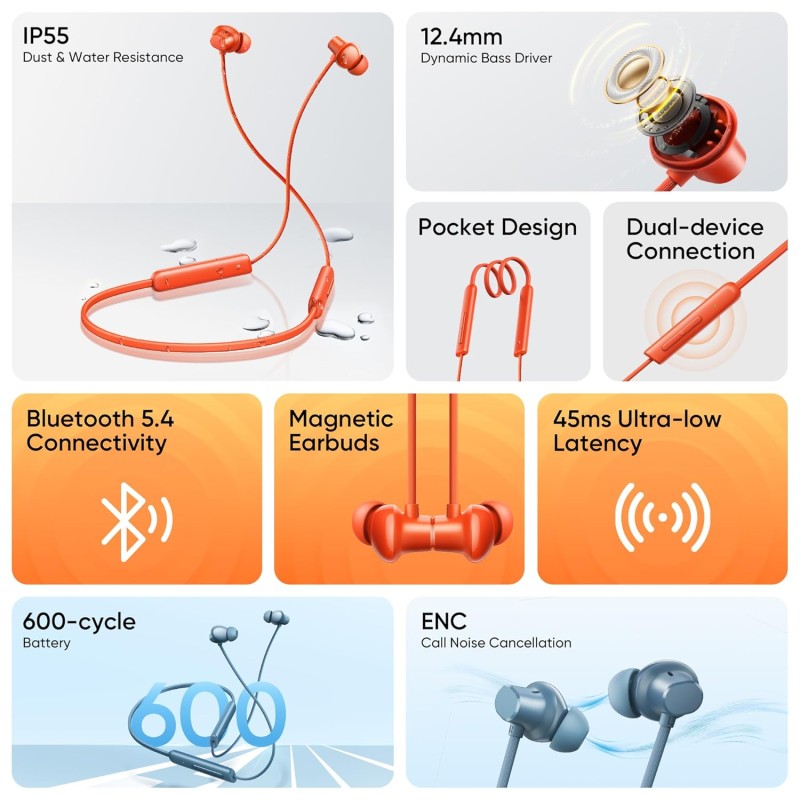 realme Buds Wireless 5 Lite in Ear Bluetooth Neckband with 12.4 mm Dynamic Bass Boost Driver (Void Black)