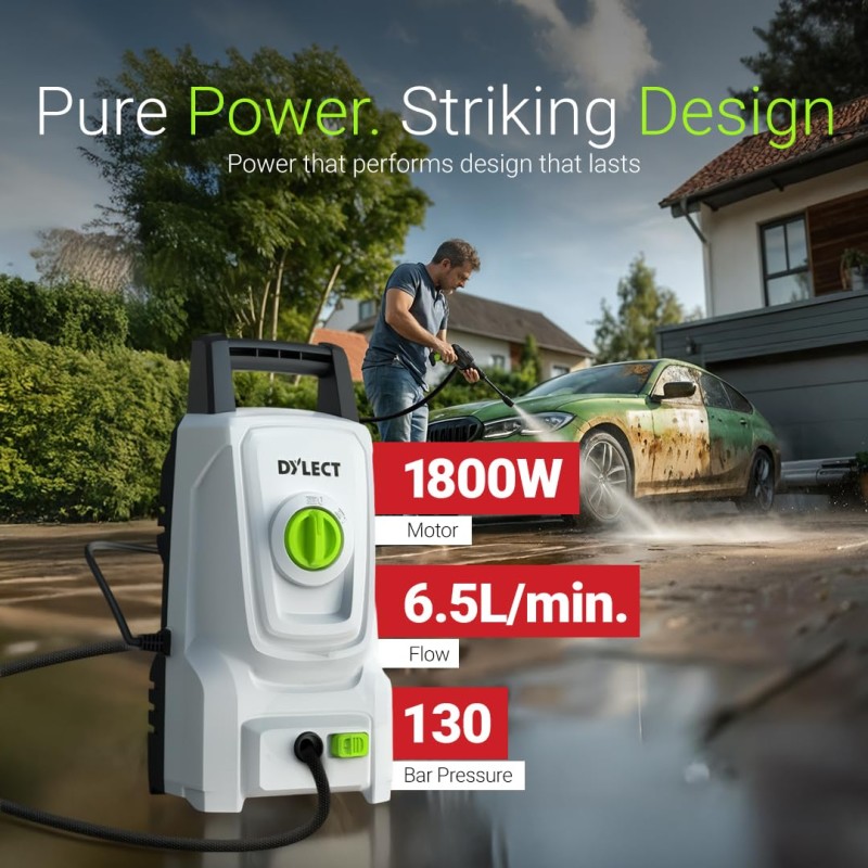 Dylect® Flow Prime High Pressure Car Washer Pump, 1800W Copper Motor, 130 Bar Pressure, 6.5L/Min Flow DTPWFP1800