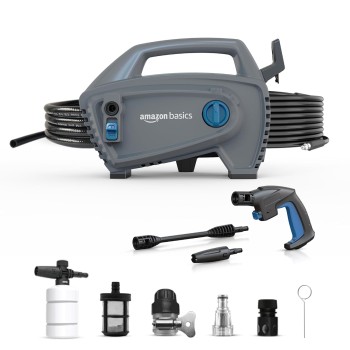 Amazon Basics Pressure Washer 1800W, 105 Bar, 6.5 L/min Flow, 5m Power Cord, 10m Hose, Copper Winding Motor AB1800H105