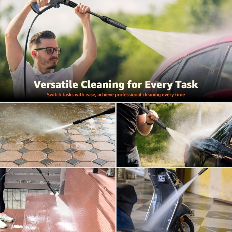 Amazon Basics Pressure Washer 1800W, 105 Bar, 6.5 L/min Flow, 5m Power Cord, 10m Hose, Copper Winding Motor AB1800H105