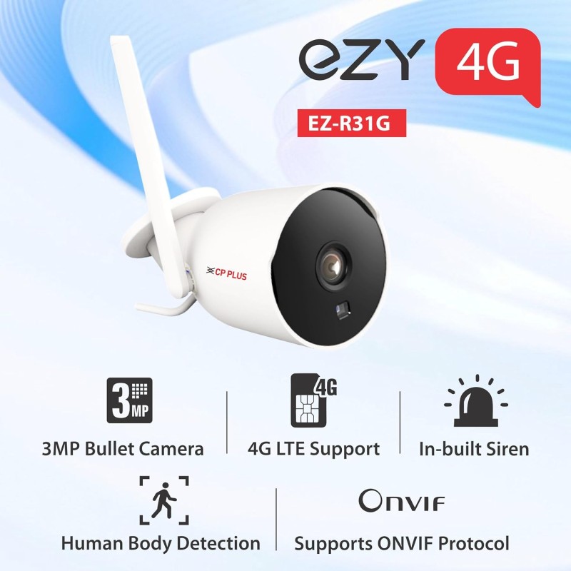 CP PLUS 3MP Outdoor Bullet CCTV Camera | 4G SIM-Based Wireless Security Camera | Motion & Human Detection EZ-R31G
