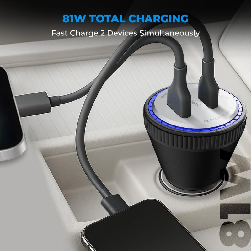 MOZEN by Amkette 81W Car Charger Type C 45W PD + USB-A 36W QC Dual Port Car Charger CQC09