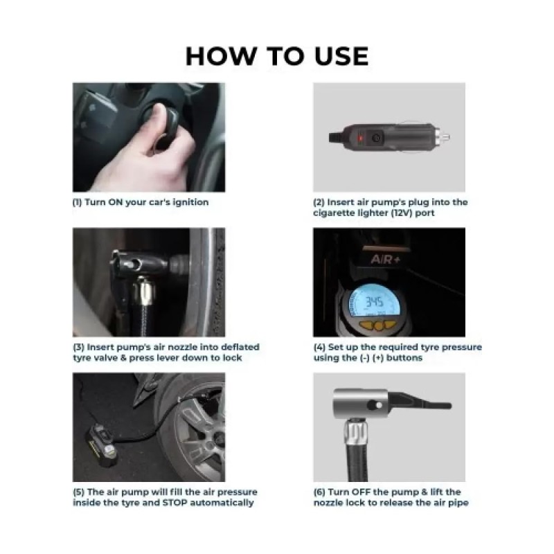 GoMechanic Digital Tyre Inflator for Car - 150 psi, 12V DC Portable Air Pump/Compressor with Digital Tyre Pressure Gauge