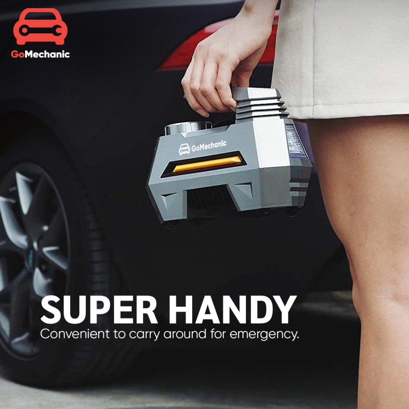 GoMechanic Digital Tyre Inflator for Car - 150 psi, 12V DC Portable Air Pump/Compressor with Digital Tyre Pressure Gauge