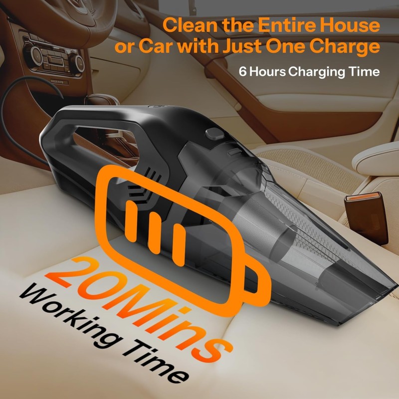 UN1QUE Cordless Vacuum Cleaner for Car Use | Home Use, 8000Pa Suction Portable Rechargeable Car Vacuum Cleaner (Grey) vc500-dark grey