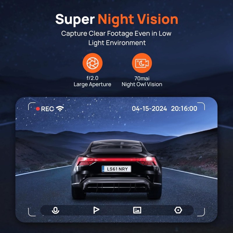 70mai M310 DashCam, 2K Resolution, Type-C Interface, Voice Control, MaiColor Vivid+ Solution, Night Owl Vision