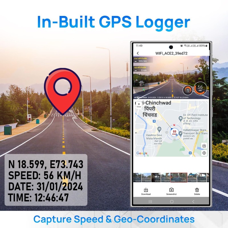 NEXDIGITRON ACE 2 Car Dash Camera with in-Built GPS Logger, Native 2K 1440P, Intuitive Screen, Voice Control ‎‎ACE 2 GPS