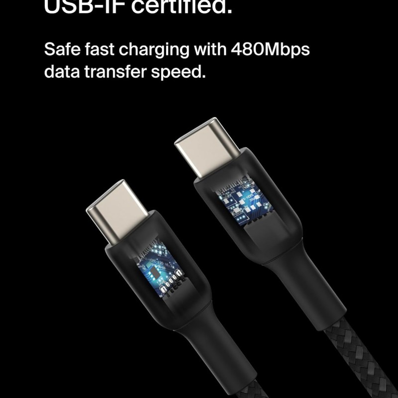 Belkin Apple Certified Braided USB-C to USB-C Cable (1 Meter) for iPhone 17, Air, Pro, Pro Max, 16, 15, Black CAB004