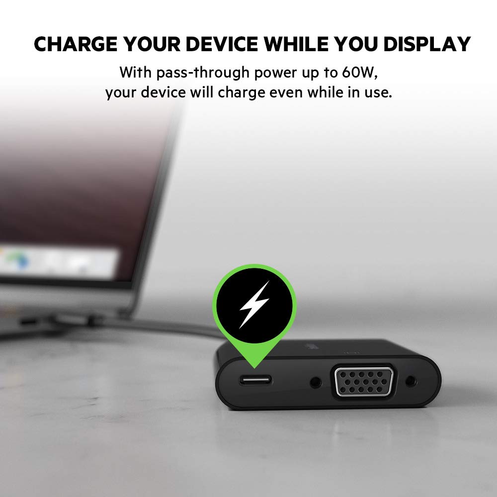 Belkin AVC001btBK USB-C to VGA Adapter + Charge | Electr ...