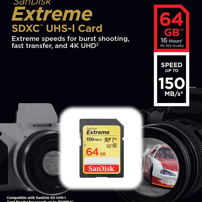 SanDisk Extreme SD 64GB Card Works with Canon Mirrorless Camera EOS R5 C 150MB/s (SDSDXV6-064G-GNCIN)