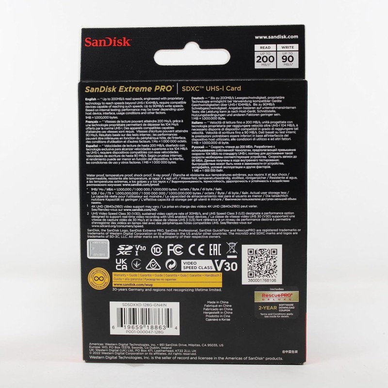 SanDisk 128GB Extreme PRO UHS-I SDXC Memory Card | Up to 200MB/s Read & 90MB/s Write Speed | Class 10 U3 V30