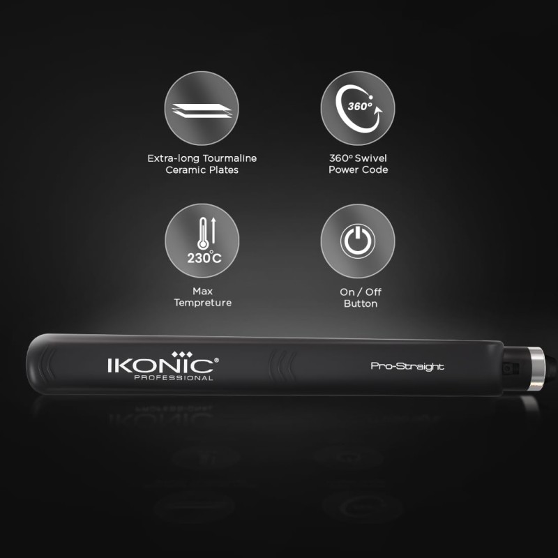Ikonic Pro Straight Hair Straightener, Black| Floating Ceramic Plates| Nano Titanium Technology| Overheat protection PS