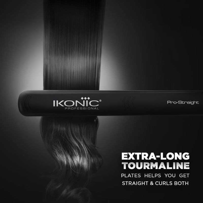 Ikonic Pro Straight Hair Straightener, Black| Floating Ceramic Plates| Nano Titanium Technology| Overheat protection PS