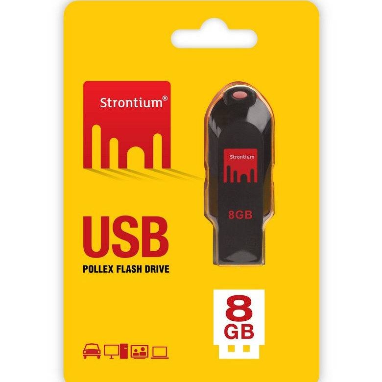 Strontium 8GB Pollex USB 2.0 Pen Drive- Black/Red