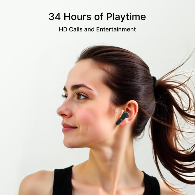 pTron Bassbuds Astra in-Ear TWS Earbuds w/Stereo Sound, 34Hrs Playtime, Stereo Calls (Black)