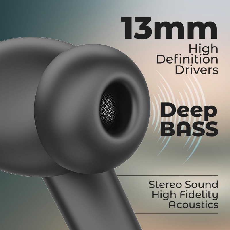 pTron Bassbuds Bliss TWS in Ear Earbuds with 4 Quadpro Mics,3D Audioscape,Trutalk Enc Calls,40H Playtime Black)