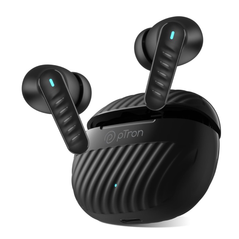 pTron Bassbuds Bliss TWS in Ear Earbuds with 4 Quadpro Mics,3D Audioscape,Trutalk Enc Calls,40H Playtime Black)