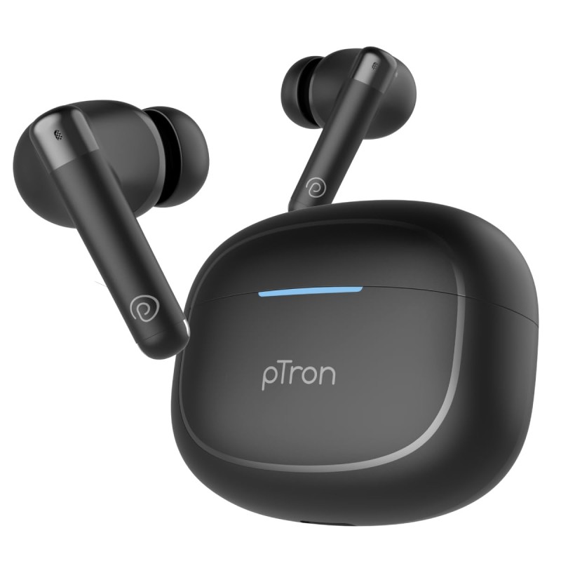 pTron Bassbuds Duo Pro TWS in Ear Earbuds with 3D Audioscape,Trutalk Ai-Enc Calls,Thunder Bass,38H Playtime,(Black)
