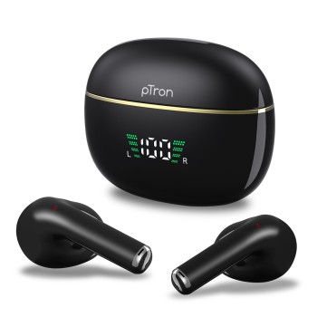 pTron Bassbuds Perl in-Ear TWS Earbuds, TruTalk AI-ENC Calls, Immersive Sound, 28H Playtime, Music/Game (Sable Black)