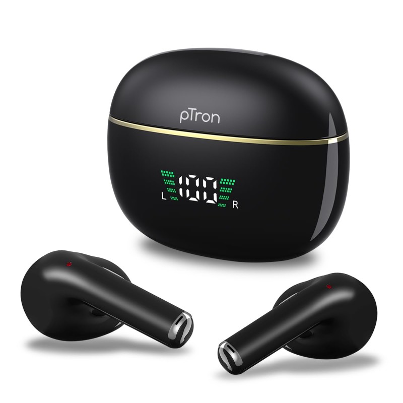 pTron Bassbuds Perl in-Ear TWS Earbuds, TruTalk AI-ENC Calls, Immersive Sound, 28H Playtime, Music/Game (Sable Black)