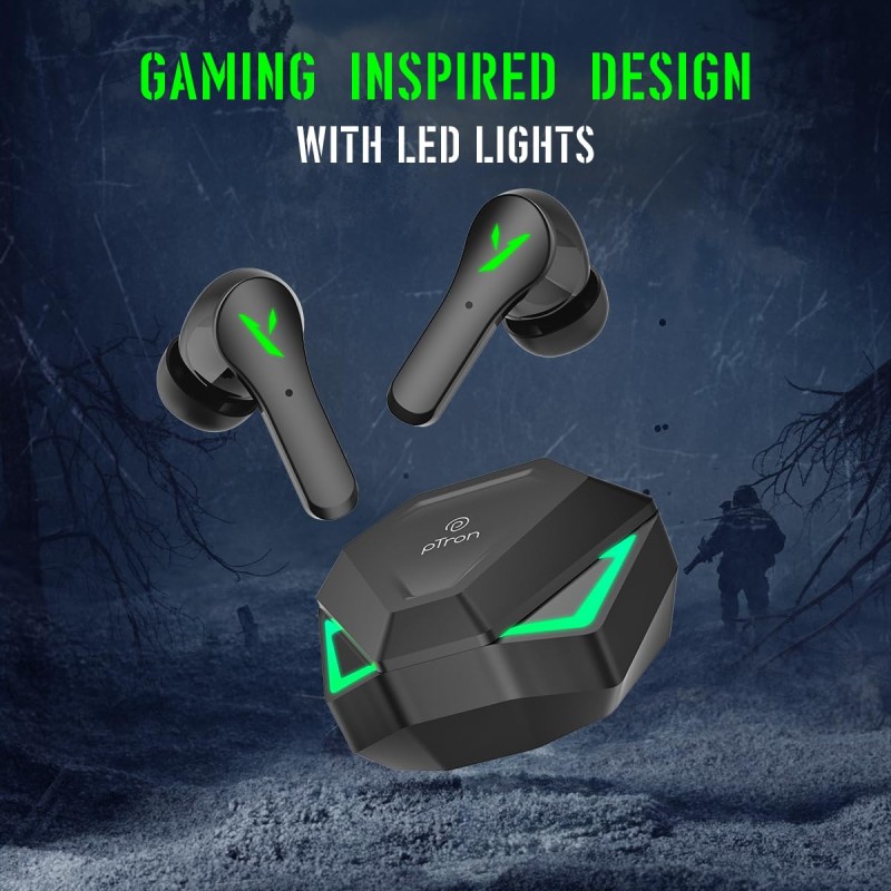 pTron Bassbuds Rogue W/ 40Ms Low-Latency Gaming,Clear Calls,50Hrs Playtime,Pristine Sound,V5.3 Bluetooth (Black)