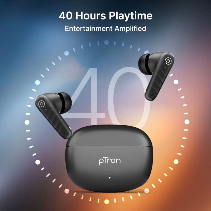 pTron Bassbuds Spark in-Ear TWS Earbuds with Stereo Sound, 40Hrs Playtime, Stereo Calls (Black)