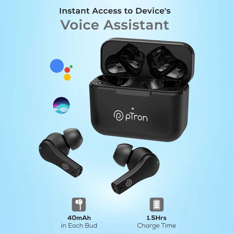 pTron Bassbuds Tango In-Ear TWS Earbuds, TruTalk AI-ENC Calls, Movie Mode, 40Hrs Playtime, Bluetooth 5.1 (Bold Black)